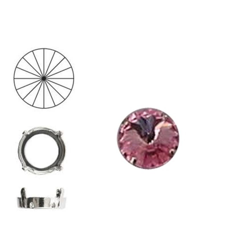 SWAROVSKI ELEMENTS Rivoli. Light Rose. 14mm. Steen in kastje. Dubbel gaats.