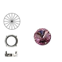 SWAROVSKI ELEMENTS Rivoli. Light Amethyst. 14mm. Steen in kastje. Dubbel gaats.