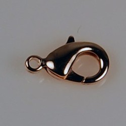 Lobster Sluiting. 12mm. Brass. 23 kar. Rose verguld. Hoogwaardige kwaliteit.