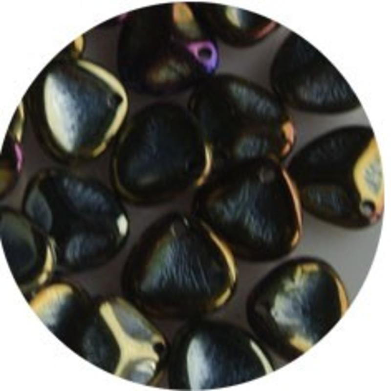 Petal Bead. 8x7mm. Jet Brown Iris.
