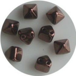 Two Hole Pyramide Bead. 6mm. Jet Chocolate Luster.