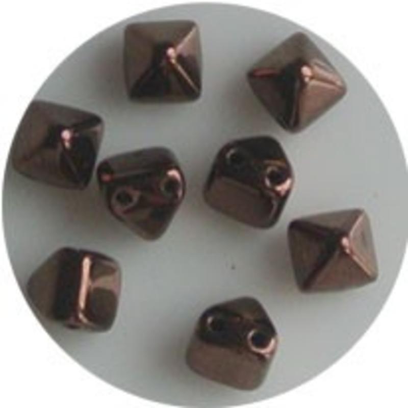 Two Hole Pyramide Bead. 6mm. Jet Chocolate Luster.