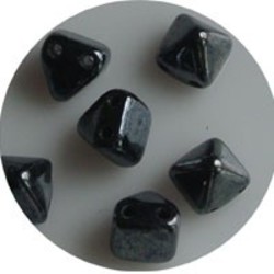 Two Hole Pyramide Bead. 6mm. Hematite.