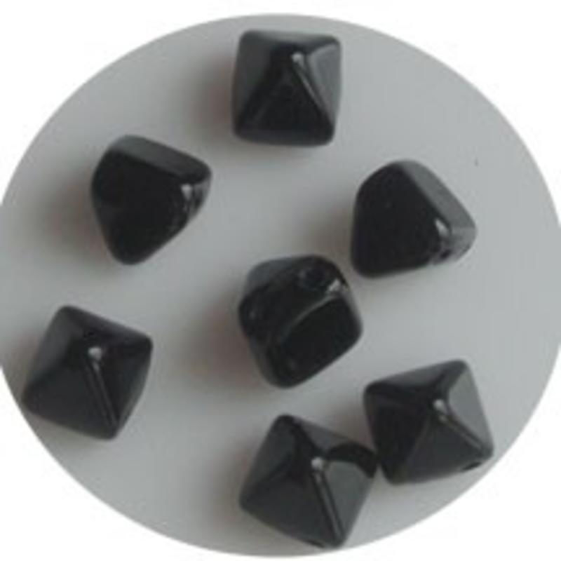 Two Hole Pyramide Bead. 6mm. Jet.