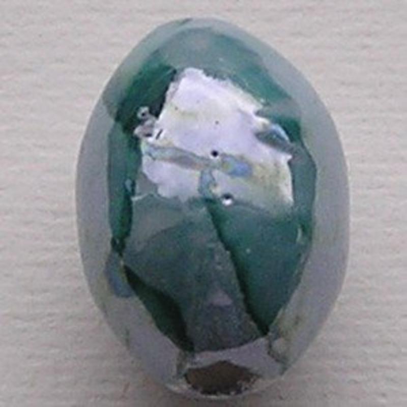 Zeegroene Keramiekkraal. 16x26mm. Special Glazuro. Ovaal. per stuk