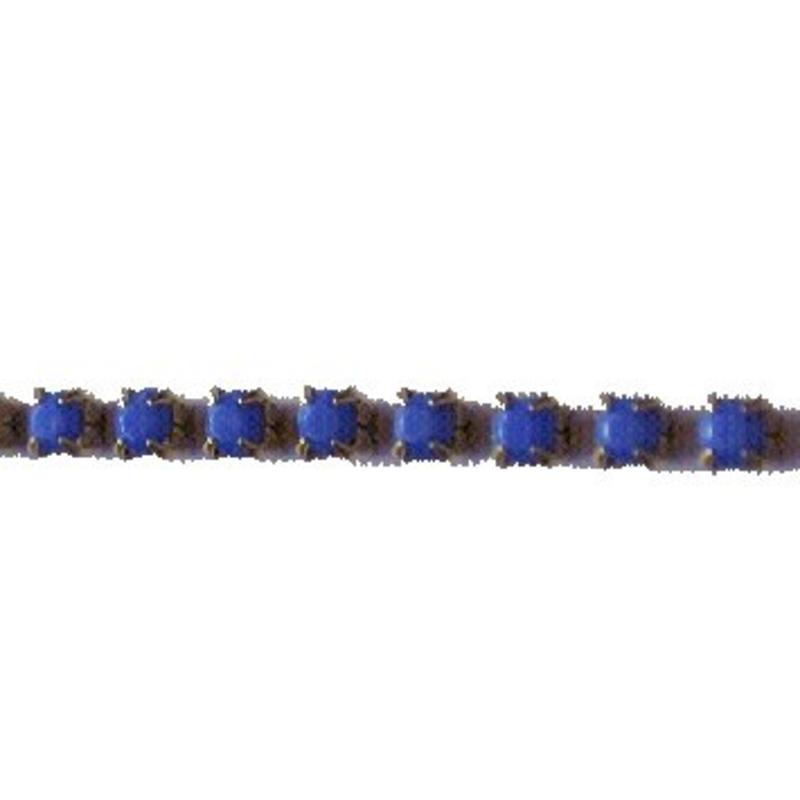 Strassband. 3mm. Blue Opal. Goud. Per 10 cm.