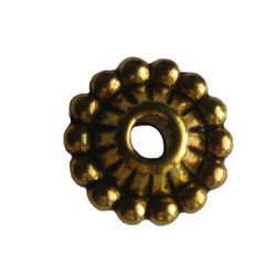 Metalen spacer. Bewerkt. 2mm rijggat. Goudkleurig. 5x10mm.