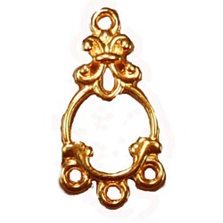 Metalen hangertje met 3 oogjes. 12x16mm. Goudkleurig.