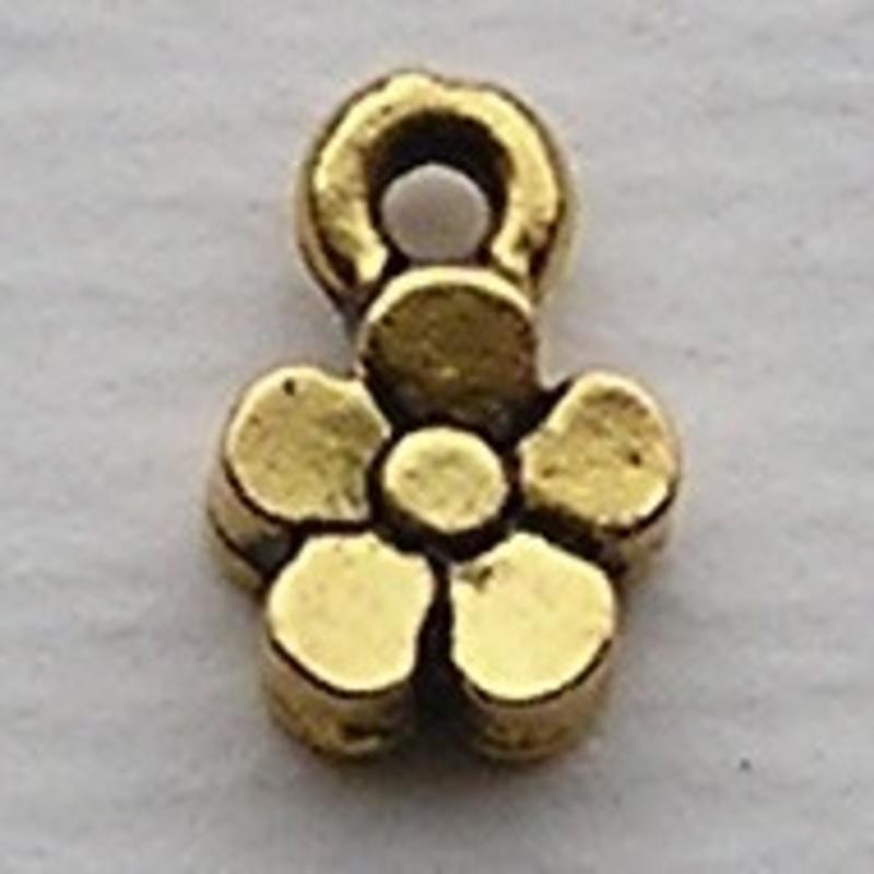 Mini Bedeltje Bloem. 5.5x7mm. Oudgoudkleurig.