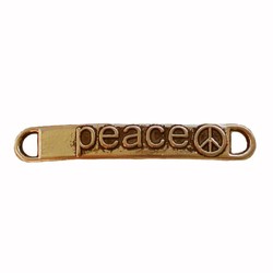 Tussenstuk plaatje 2 gaats. Goudkleurig met tekst PEACE. 5x37mm.