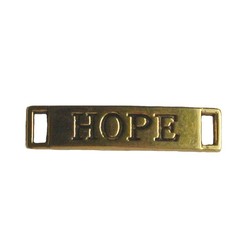 Tussenstuk plaatje 2 gaats. Goudkleurig met tekst HOPE. 6x28mm.