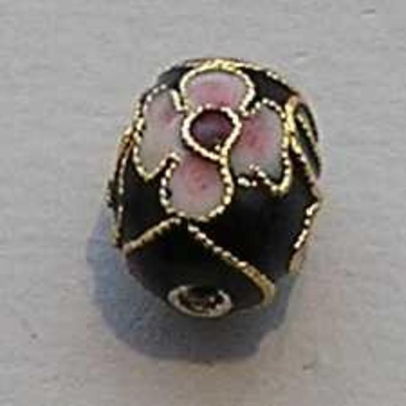 Cloisonnekraal Zwart. 8x12mm. Olijfvormig.
