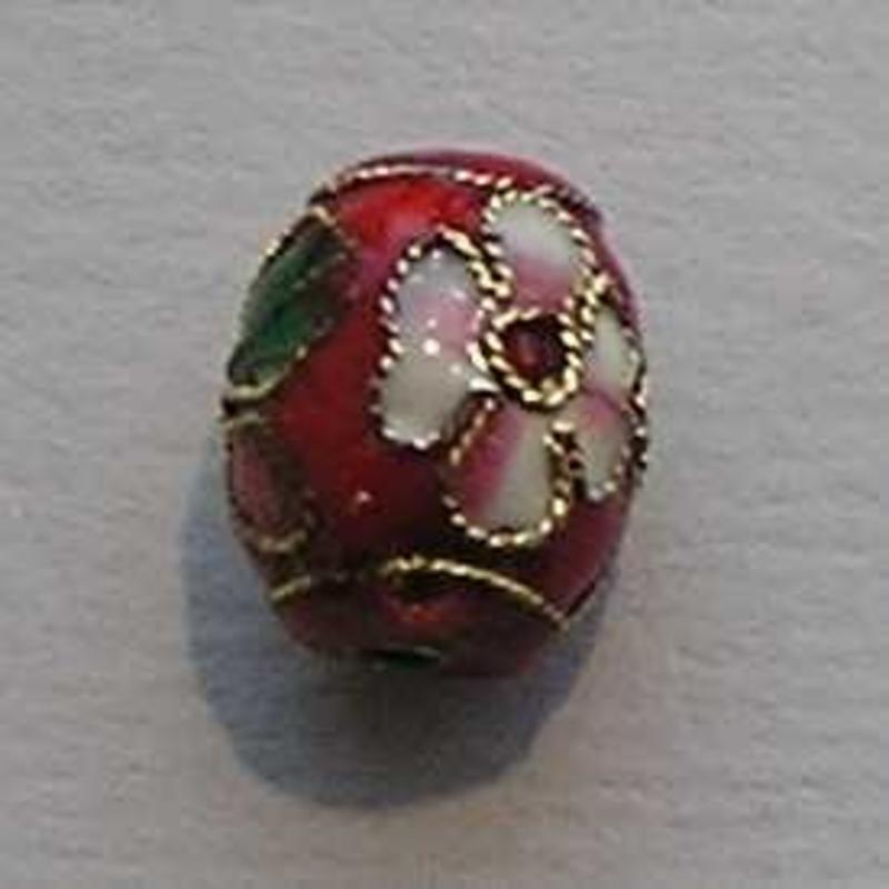 Cloisonnekraal Rood. 8x12mm. Olijfvormig.