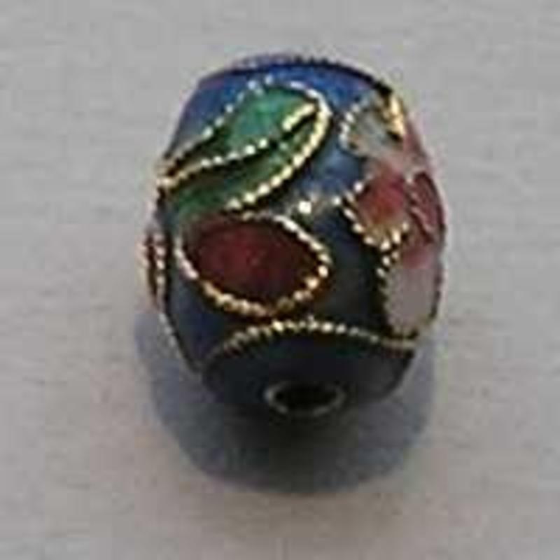 Cloisonnekraal Blauw. 8x12mm. Olijfvormig.