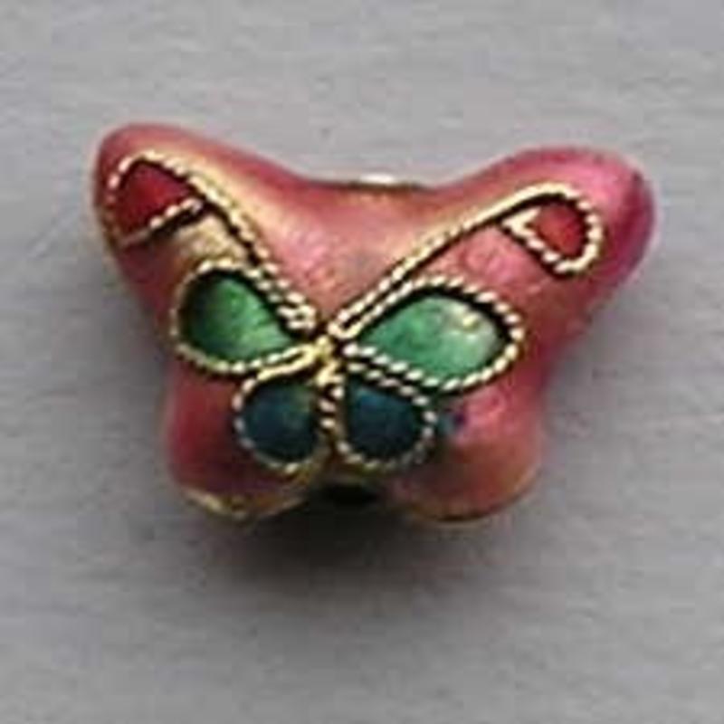 Cloisonnekraal Koraal Rood. 10x14mm. Vlinder.