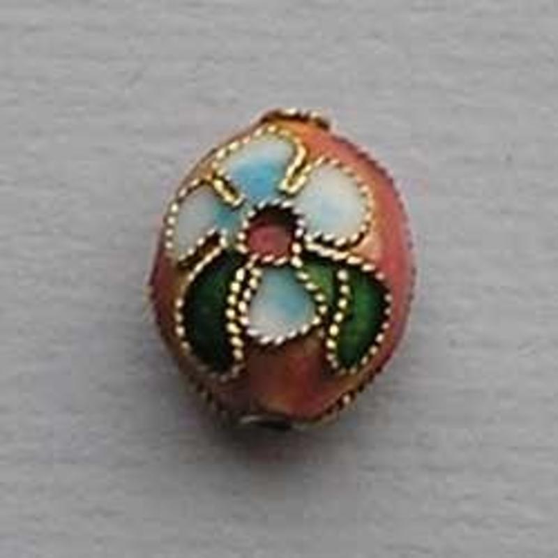 Cloisonnekraal Koraal Rood. 9x12mm. Olijfvormig en Plat.