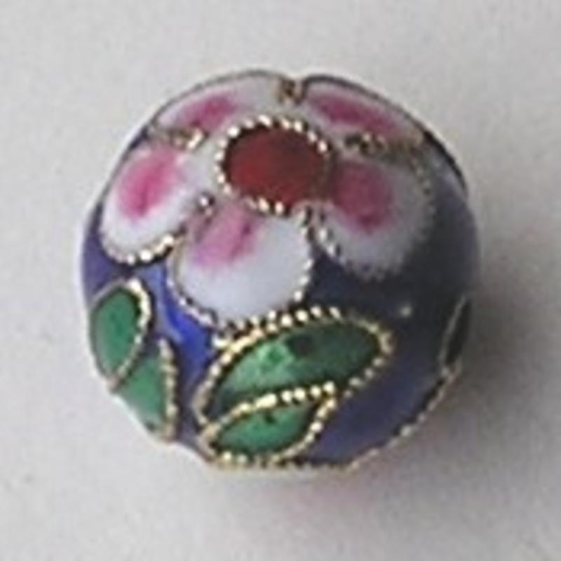 Cloisonnekraal. Donkerblauw. 12mm. Rond.