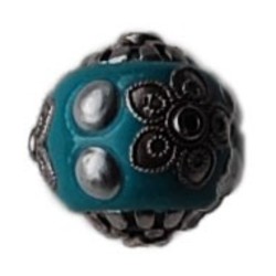 Kashmiribead. 18mm. Aqua zilver.