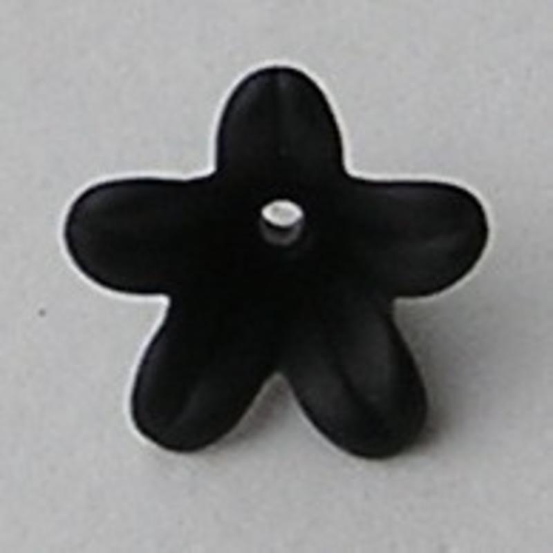 Lucite flower. 7x12mm. Kunststof bloemetje zwart mat.