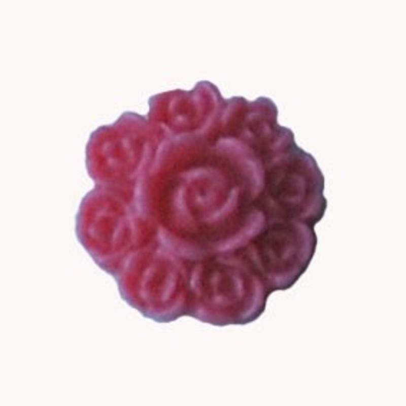 Kunststof bloemetje Roses met platte onderkant. Hot Pink. 13mm. Cabochon. Per stuk voor.