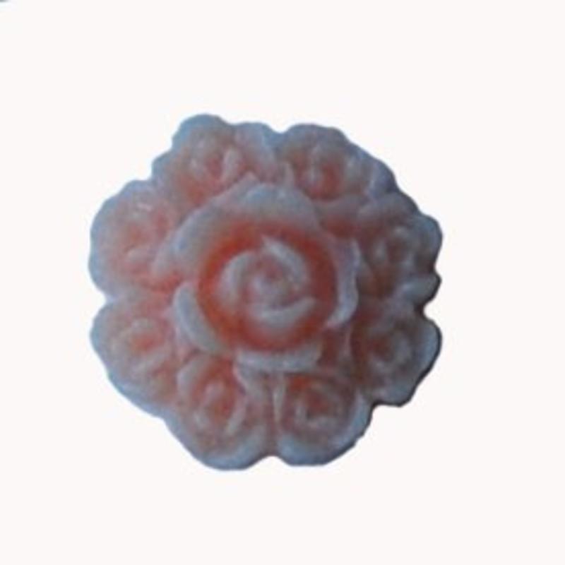 Kunststof bloemetje Roses met platte onderkant. Light Coral. 13mm. Cabochon. Per stuk voor.