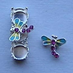 Bling Thing. Libelle. 10x12mm. Aqua/Geel met Fuchsia Strass. Per stuk