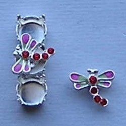 Bling Thing. Libelle. 10x12mm. Fuchsia/Groen met Siam Strass. Per stuk