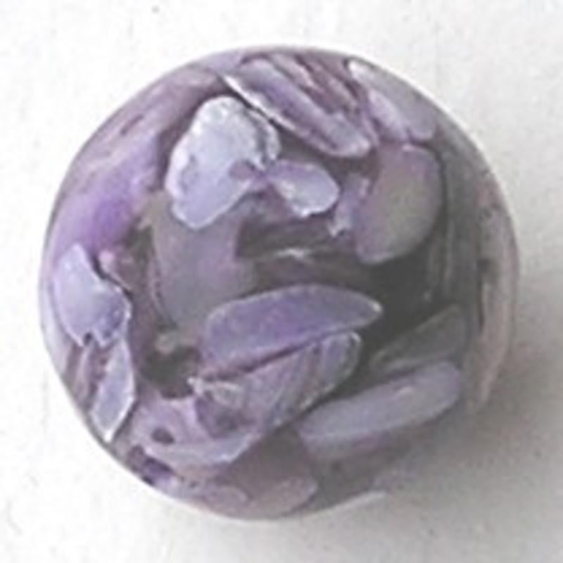 Resin kraal met stukjes schelp. 18mm. Purple.