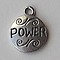 Bedel. Rond. Tekst Power. 14mm. Oudzilverkleurig.