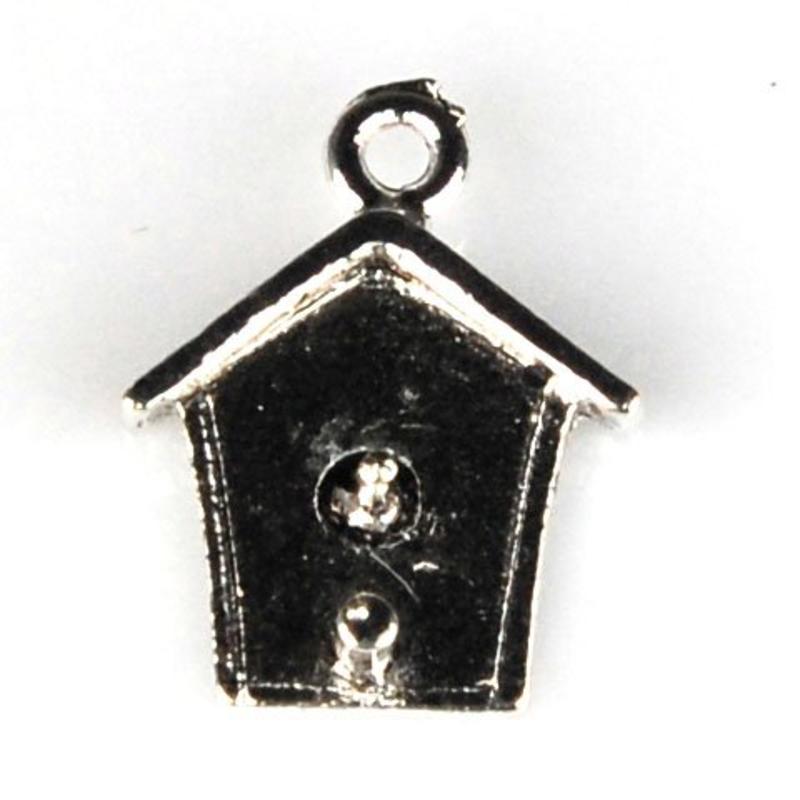 Bedel Vogelhuisje. 15x19mm. Verzilverd met harde beschermlaag.