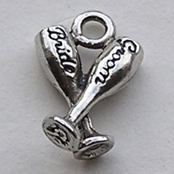 Bedel. Champagneglazen. 23mm. Bride and Groom. Oudzilverkleurig. (ook in Grootverpakking).