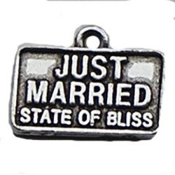 Bedel Just Married. 14x18mm. Verzilverd.