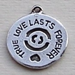 Bedel Munt. True Love lasts Forever. 20mm. Verzilverd met harde beschermlaa(ook in grootverpakking).