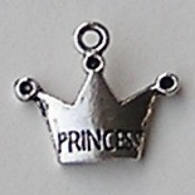 Bedel Kroon. Tekst Prinses. 17x19mm. Oudzilverkleurig.