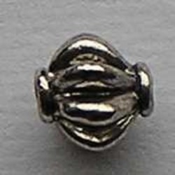 Geribbelde Metalen Kraal. 8mm. Oudzilverkleurig.