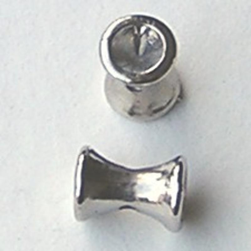 Diabolo. 7x10mm. Kraal Zilverkleurig voor 2 x 4mm similipuntsteen.