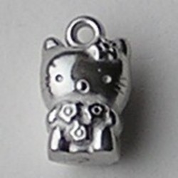 Hello Kitty Bedel. 16mm. Zilverkleurig. Metallook