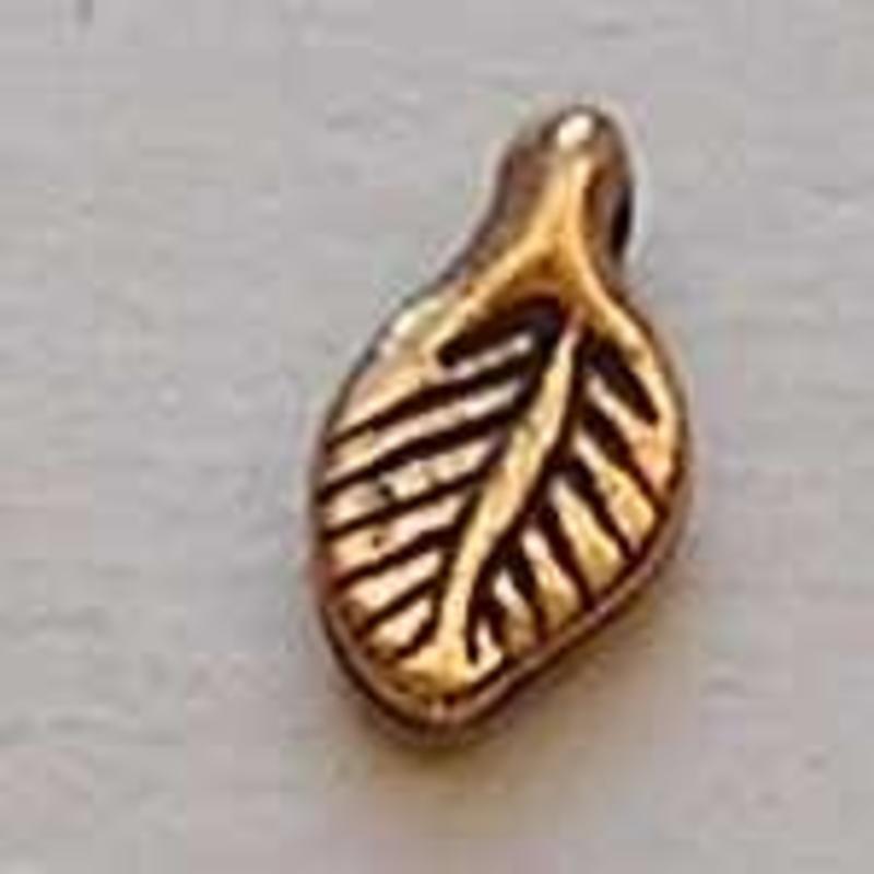 Blaadje. 6x12mm. Oud Goud. Gaatje bovenin. (metallook)