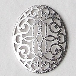Filigrainstuk. Ovaal licht bol. Brushed  30x40mm. Brass. Zilverkleurig