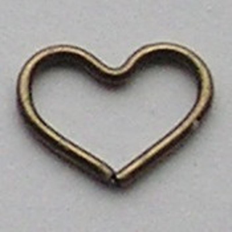 Bronskleurig Brass Wire Heart 10x19mm dikte 1mm.