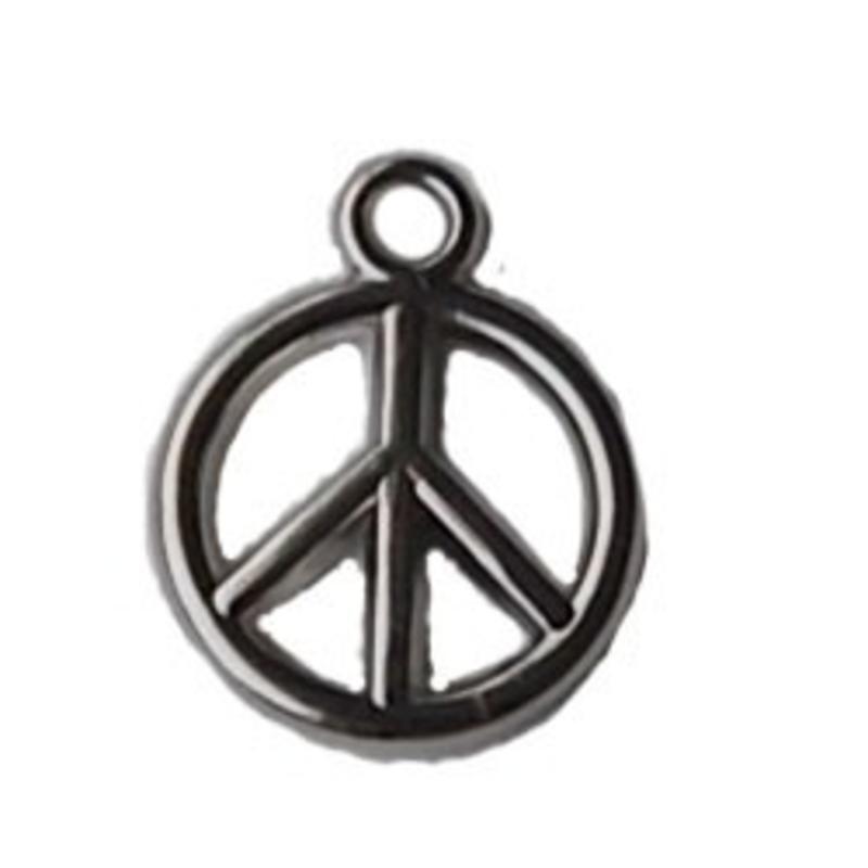 Bedeltje Peace. 15mm. Zilverkleurig. Metallook