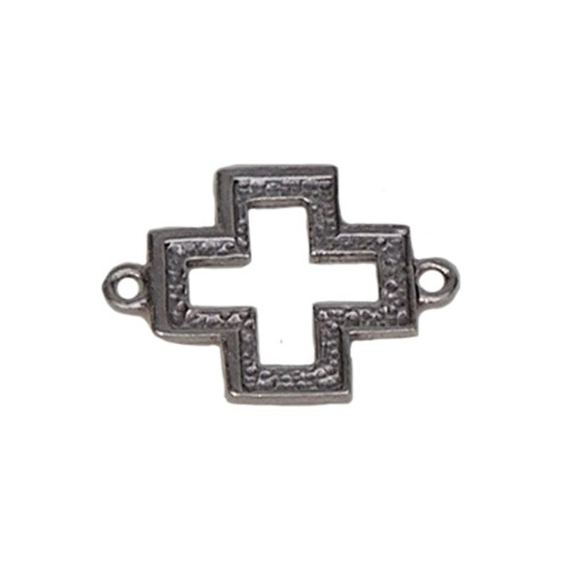 Tussenzetsel Cross. 22x29mm. Oudzilverkleurig met 2 ogen.