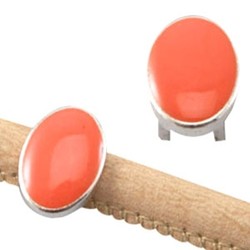 Schuiver ovaal 10x14mm Zilverkleurig met Coral enamel