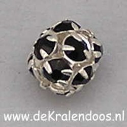 Strass-Bal. 8mm. Jet. Zilverkleurig