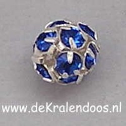 Strass-Bal. 8mm. Safier. Zilverkleurig