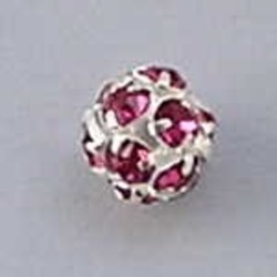 Strass-Bal. 8mm. Fuchsia. Zilverkleurig