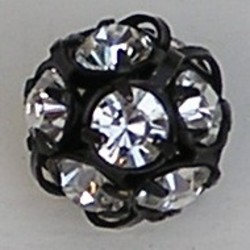 Strassbal 12mm. Zwart met Crystal strass.