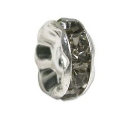 Strass-Rondel. 8mm.  Black Diamond. Zilverkleurig