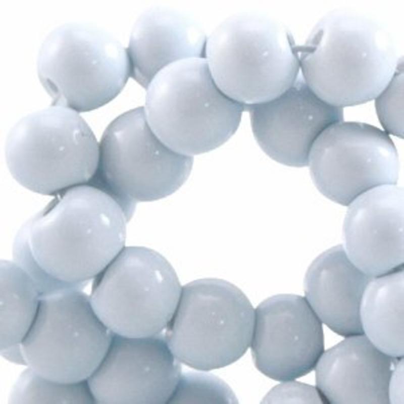 Glaskraal. 4mm. Rond. Soft Blue. Opaque. 100 stuks voor.