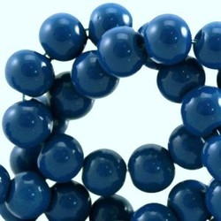 Glaskraal. 4mm. Rond. Blue. Opaque. 100 stuks voor.